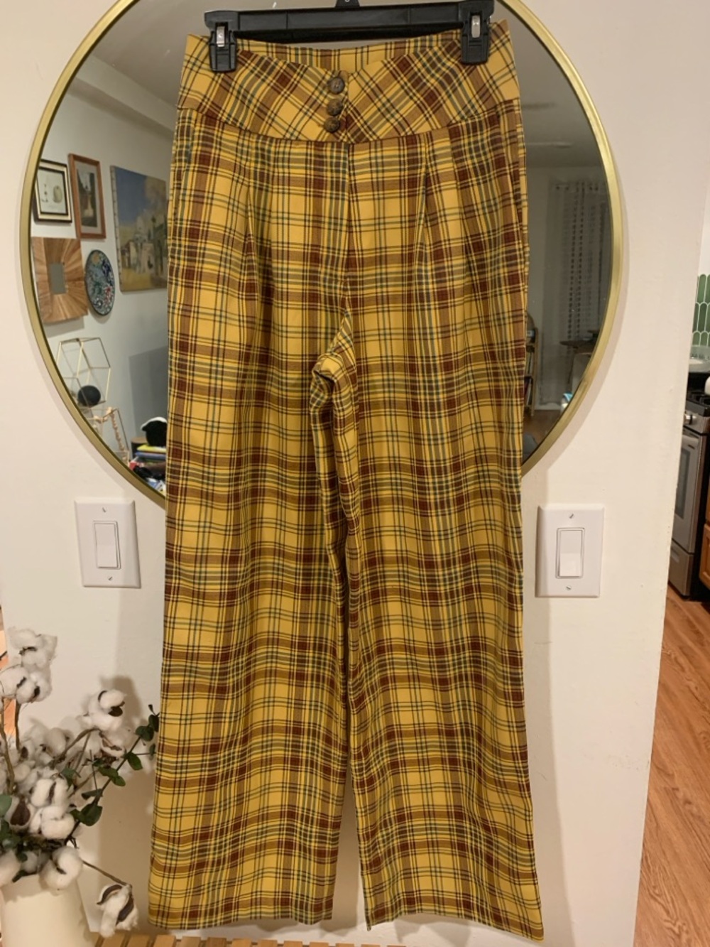 Anthropology yellow plaid trousers